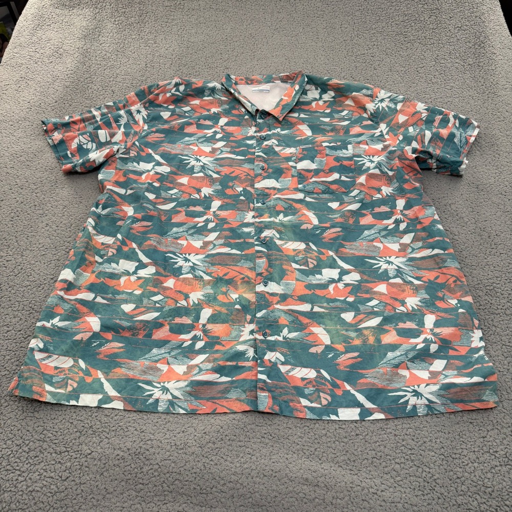 Columbia PFG Shirt Mens 5XT Short Sleeve Fishing Blue Pink Vented